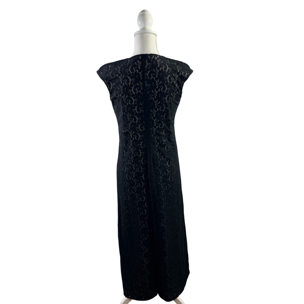 Olga Kapustina Black lace Nude Lined Cap Sleeve Deep V-Neck Midi Dress Medium - Picture 3 of 6